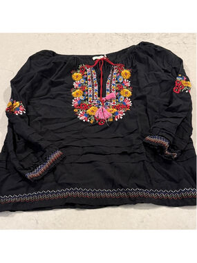 Kyla Seo Black Embroidered Top Women's Large